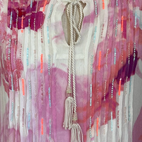 Soft Surroundings Women's Pink/Blue Floral Top Size Medium Tunic Tassel Ties - Picture 10 of 12